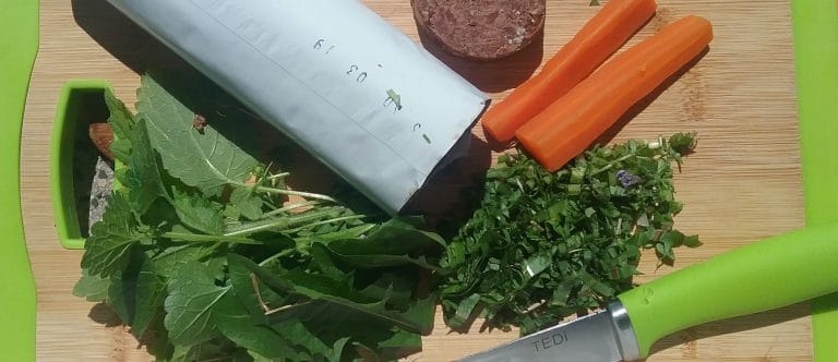 Fleisch, Möhren und Kräuter im richtigen Mischungs-Verhältnis.